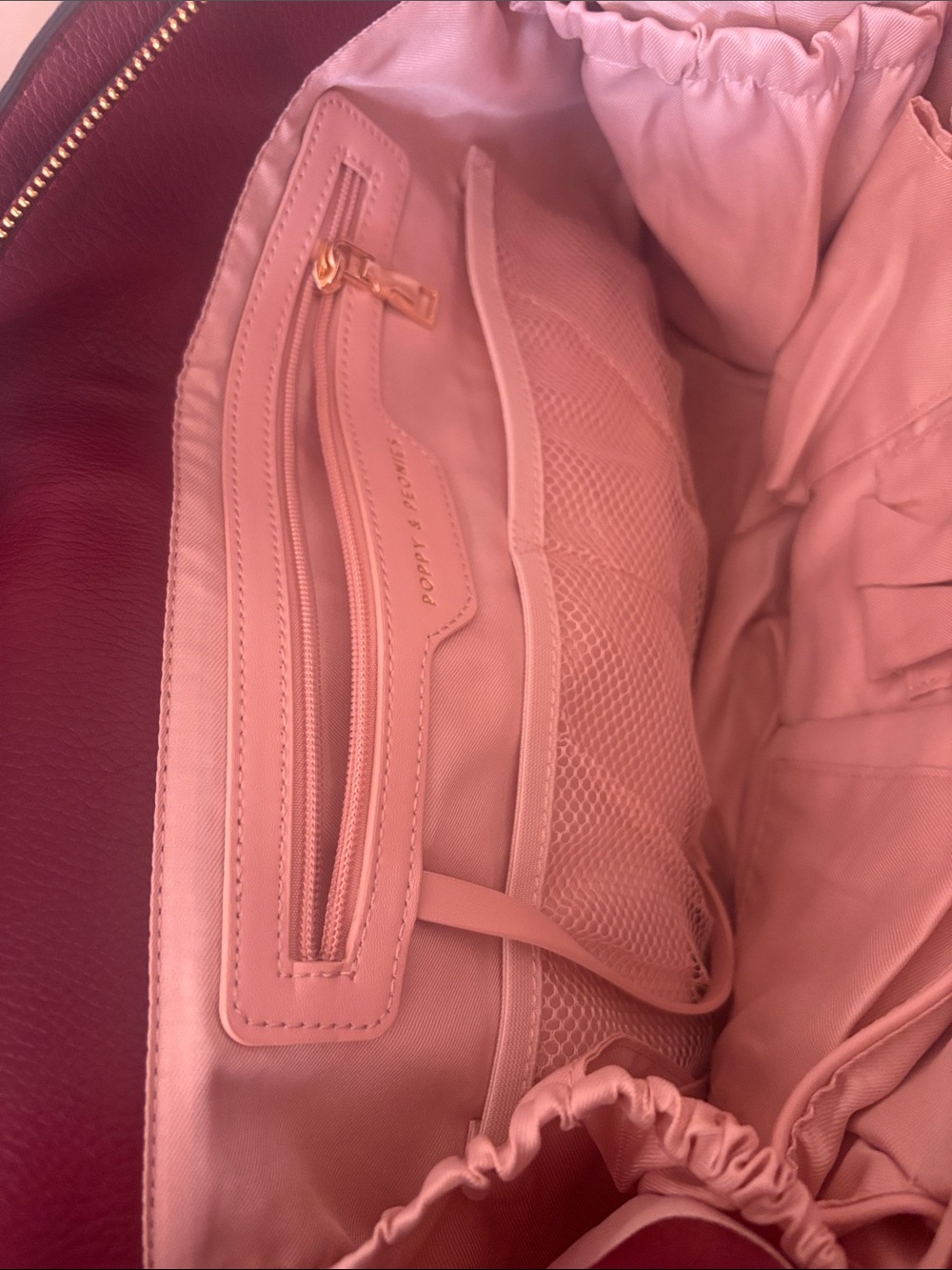 Poppy & Peonies Deep Wine Pebble Leather Satchel - Picture 7 of 11